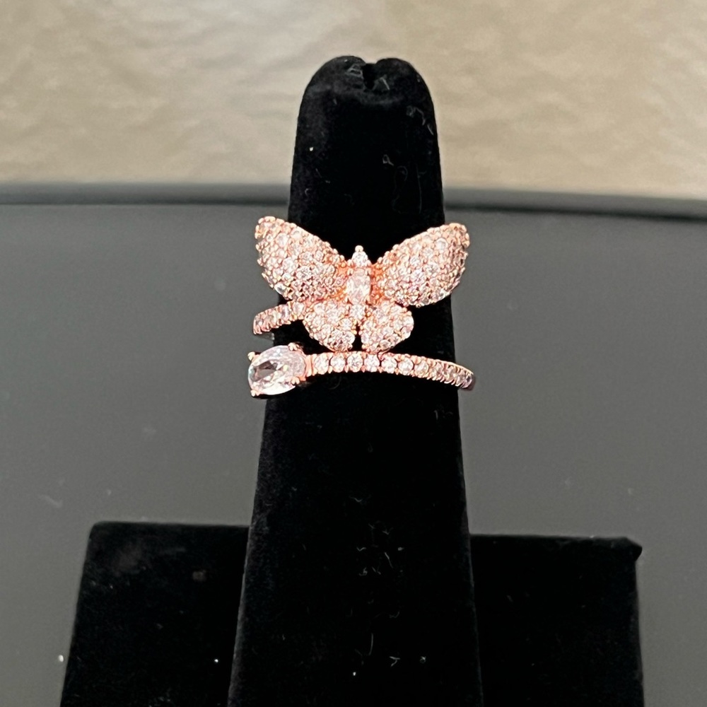 BP Butterfly Sparkling Transformation Ring, Size 6, Diamond CZ in Rose Gold